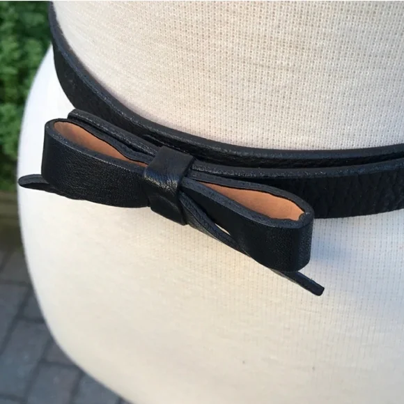 BRAVE LEATHER Skinny Black Bow Belt - Size 28 - Picture 3 of 8